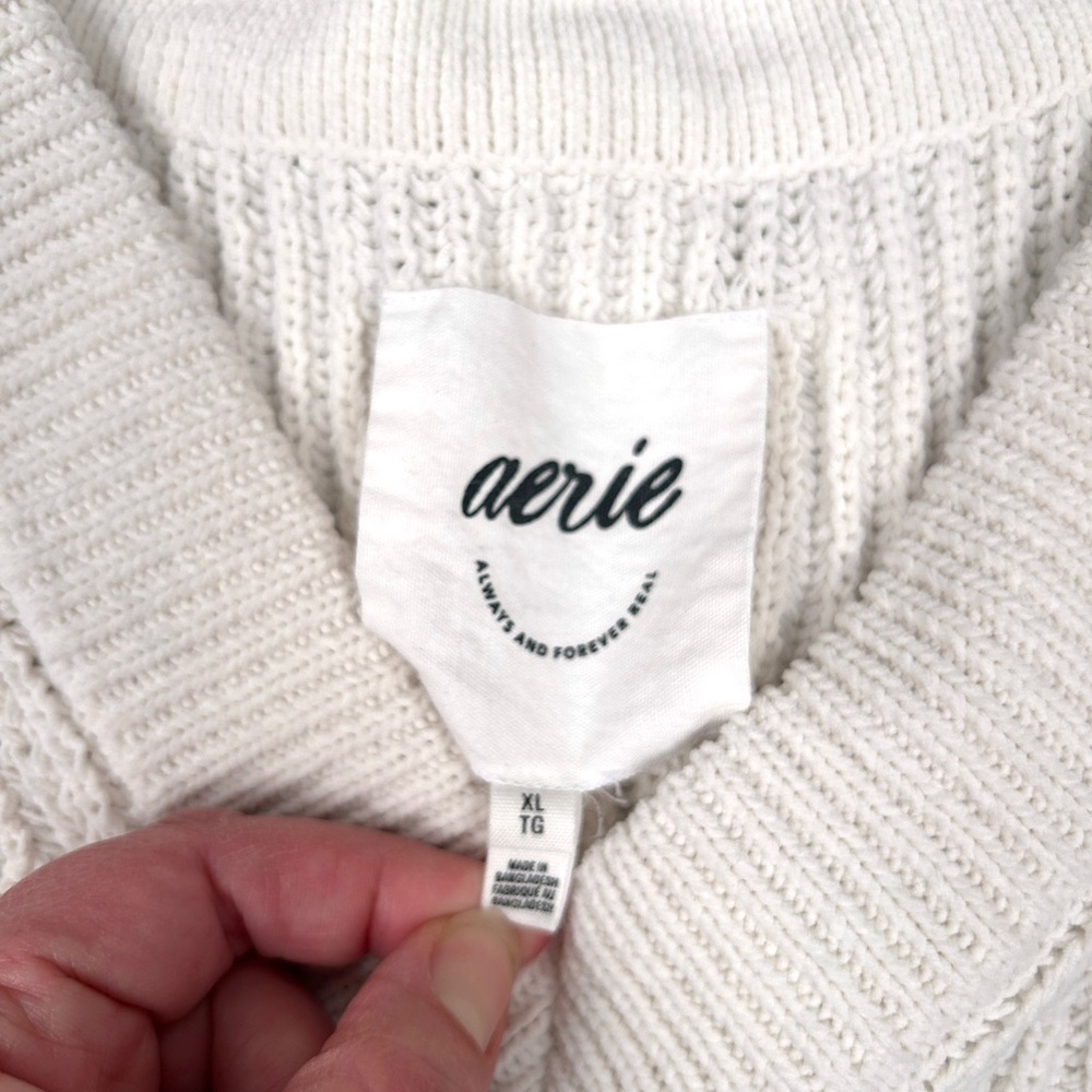 Aerie Oversized Slouchy Cozy Soft Minimalist Chenille V-Neck Sweater XL - Picture 8 of 9